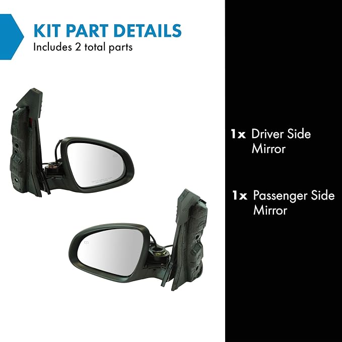 2 Piece Driver and Passenger Side Mirror Assembly Set Electric Adjustment Heated No Memory Black Compatible with 2012-2017 Buick Verano GM1320439 GM1321439