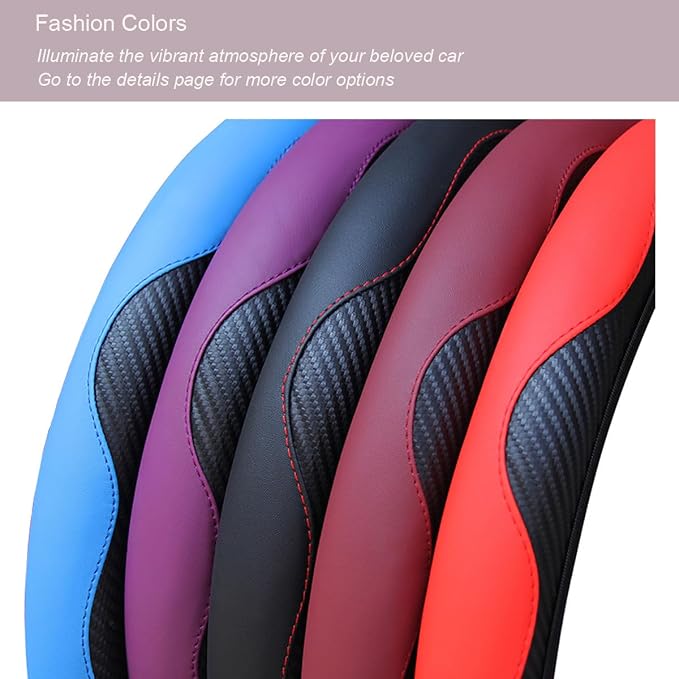 Ultra Fine Carbon Fiber Leather Steering Wheel Cover, Anti Slip and Sun Protective Protect The Steering Wheel, Easy to Install,Universal of 14.5"-15" (Orange)
