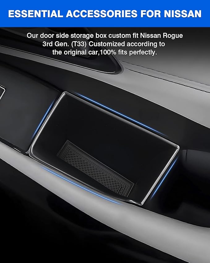 Door Side Storage Box for 2021-2025 Nissan Rogue Accessories Door Organizer Handle Pocket Insert Tray Copilot Armrest Phone Container with Black Mat(Note:Just Fit Copilot Passenger Seat Only)