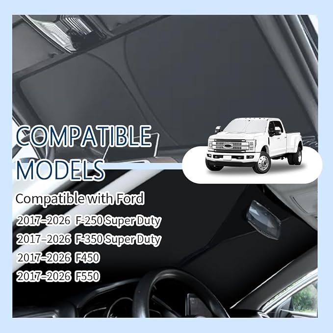 300T Thickened Automotive Glass Sunshade and Comes with Storage Bag,Keep Car Interior Cool,Windshield Sun Shade Compatible with Ford F250 Super Duty/F350 Super Duty/F450/F550
