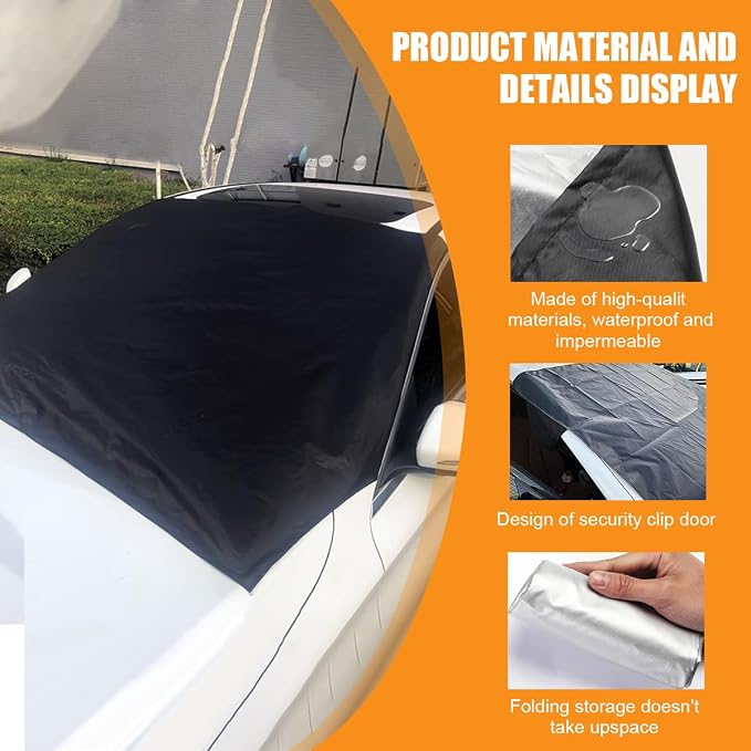 82"×49" Car Windshield Cover for Ice and Snow, All-Seasons Windshield Sunshade with Anti-Theft Straps and Side Mirror Covers, Waterproof Windproof Car Frost Protector, Portable Winter Car Accessories