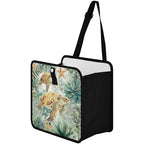 Car Trash Can Organizer Bin with Adjustable Strap for Back Front Seat Console Waterproof Leakproof Collapsible Portable 11 Inch Sea Turtle Starfish Plants