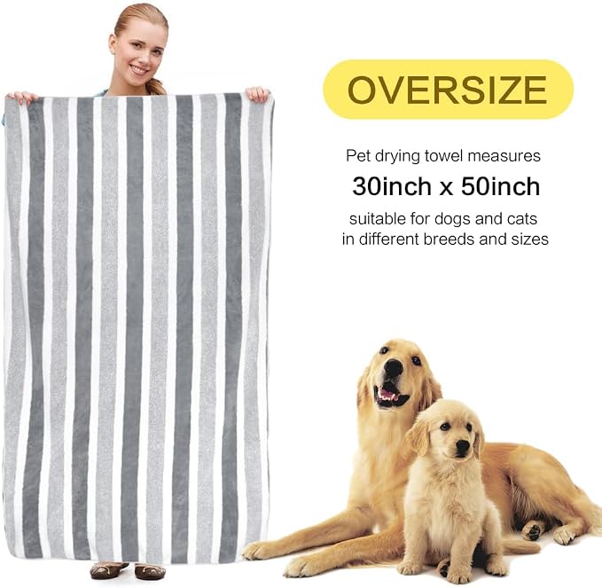 Dog Towel Super Absorbent Pet Bath Towel Microfiber Dog Drying Towel for Small, Medium, Large Dogs and Cats 30inch x 50inch 1 Pack Light-Gray