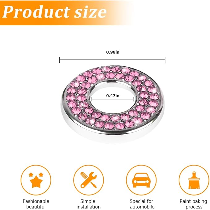 4 Pcs Bling Car Inner Door Lock Covers, Crystal Pull Rod Bolt Stickers, Sparkly Rhinestones Auto Door Bolt Decorations, Vehicle Lock Pin Cap Decors for C Class C200L GLC260 C260L (Pink)