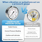 0-300 Psi Glycerin Liquid Filled Pressure Gauge, 2.5" Dial Size, 1/4" NPT Lower Mount, Stainless Steel Case, for Air Gas Water Oil Hydraulic Pressure Test