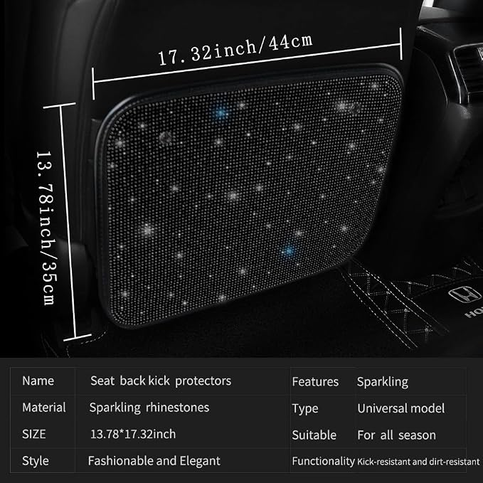 Sparkling Diamond Car Kick Mats Back Seat Protector |Cute Kick Mats Protect from Dirt Mud | Seat Back Protector with Bling Crystal Rhinestone Car Interior Decor Accessories Black 2Pcs