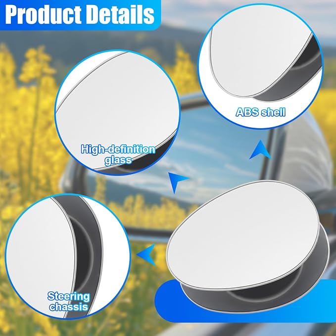 2PCS Blind Spot Car Mirror - HD Glass Frameless Convex Car Side Mirror Blindspot - 360° Adjustable Wide-Angle Rear View Auxiliary Mirrors with Self Adhesive for Cars SUVs Trucks RVs(Ellipse)