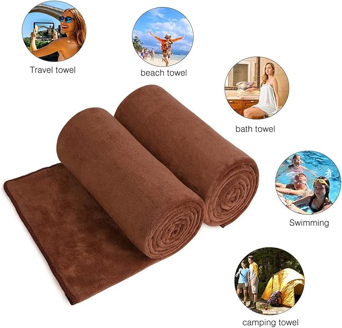 Microfiber Bath Towels, Bath Towel 4 Pack 30" x 60", Oversized, Soft, Super Absorbent and Fast Drying Bathroom Towel Set for Sport, Fitness, Yoga (Brown)