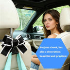 2PCS Car Seat Headrest Hooks, Cute Bow Vehicle Backseat Storage Hanger for Handbag Umbrella Coat, Automotive Seat Back Hook Holder Organizer Decor, Universal for Vehicles (Black)