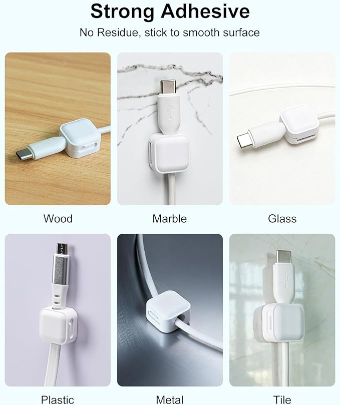 8 Pack Magnetic Cable Clips, White Cable Management Accessories, Cord Smooth Adjustable & Adhesive Backing Cord Organizer for Office Home Organization, Desk, Wall, Nightstand, Phone, Car