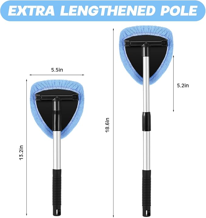 10 Pcs Windshield Cleaner Tool Car Window Cleaning Supplies with Extendable Handle Include 6 Washable Microfiber Bonnets 2 Empty 60ml Spray Bottle Glass Wiper Kit(Light Blue)