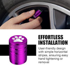 Tire Valve Stem Caps - (5 Pack) Metal Air Caps with Plastic Liner, Corrosion Resistant, Leak-Proof, Dog Cat Paw Universal Stem Covers for Cars Trucks Motorcycles and Bikes - Purple