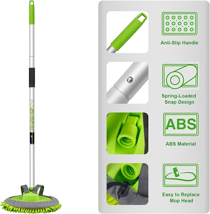 62" Microfiber Car Wash Brush Mop Kit Mitt Sponge with Long Handle Car Cleaning Supplies Kit Duster Washing Car Tools Accessories, 1 Chenille Scratch-Free Replacement Head Aluminum Alloy Pole