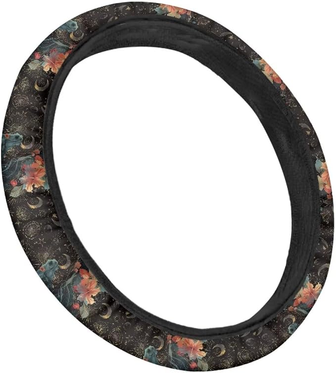 Steering Wheel Cover Vintage Horse Hibiscus Flower Pattern Full Surround Auto Steering Wheel Protector with a Diameter of 15" Steering Wheels Accessories for Car SUV Van Truck