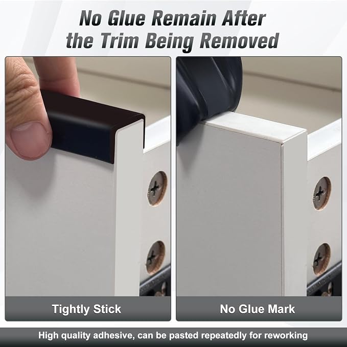 Rubber Edge Trim, 1-1/8 inch (28mm) Wide U Channel Edge Trim, Big Size U Shaped Trim, Self Adhesive Edge Banding for Plywood, Woods, Doors, Shelf, Cabinet, Countertop, Length 20Ft, Black