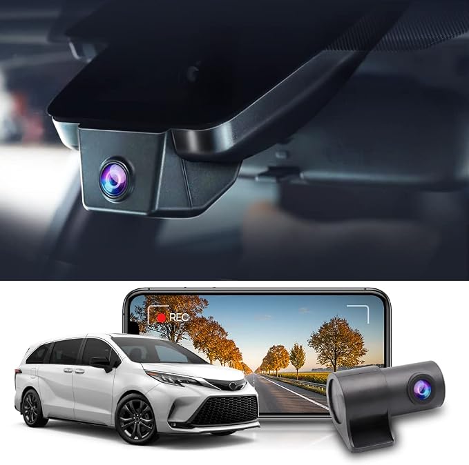 Front 2160P+Rear 1080P Dash Cam for 2021-2026 Toyota Sienna LE Limited XLE Platinum XSE (XL40), OEM Factory Look, Dual HD Video, WiFi & APP, Loop Recording, G-Sensor, Easy to Use, 128GB Card