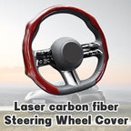 Zpana Carbon Fiber Car Steering Wheel Cover, Leather Non-Slip Vehicle Steering Wheel Cover for 14.5-15 Inch, Comfortable Auto Interior Protector Decoration Accessories, Universal Fit(Red)