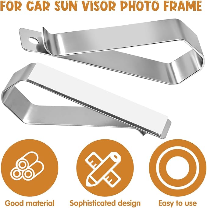 6Pcs Car Sun Visor Photo Frames, Visor Clips for Cars DIY Sunshade Photo Frame Clip Stainless Steel Material, Not Easy to Damage Strong Hold Accessory for Car, Home & Office