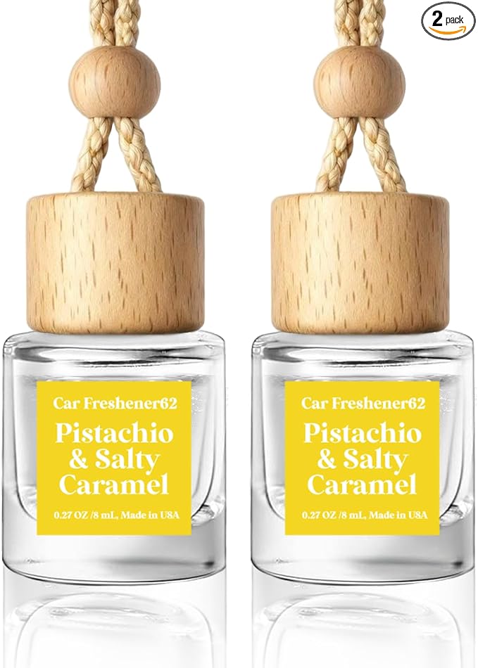 Car Air Freshener Diffuser 2 Pack Hanging Pistachio Salty Caramel Car Air Freshener for Women 45+ days Long Lasting Fragrance Made in USA (P62)