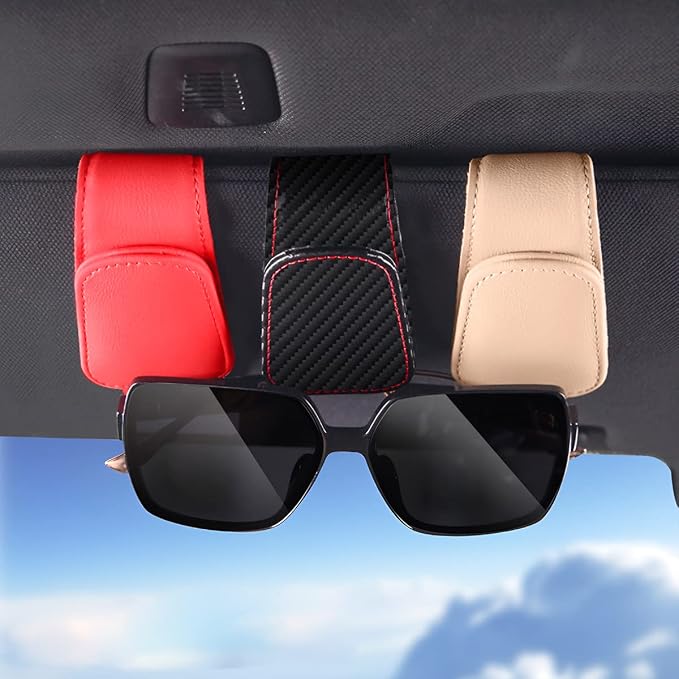 Sunglasses Holders for Car Sun Visor, Leather Eyeglasses Hanger Mounter, Magnetic Glasses Holder and Ticket Card Clip, Auto Interior Accessories Universal for SUV Pickup Truck