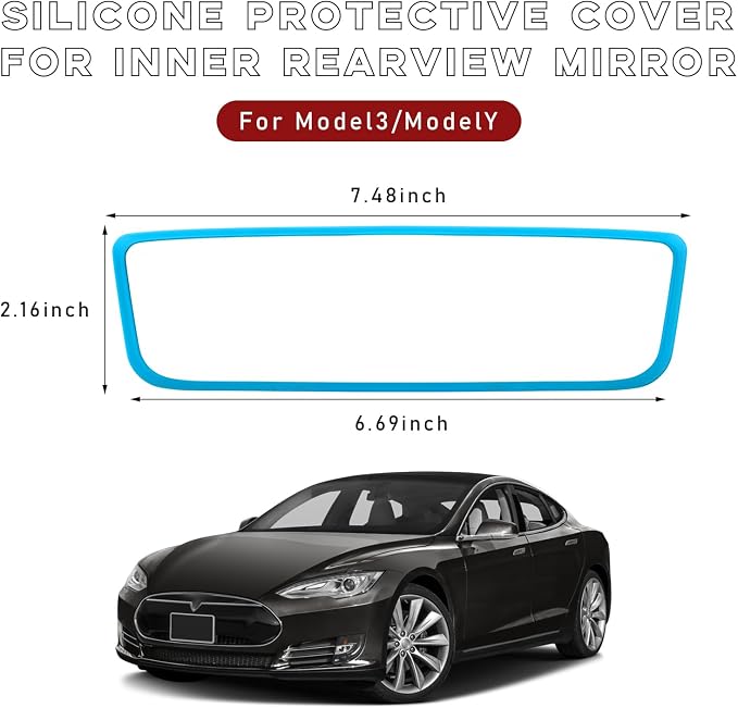 Car Rear View Mirror Protector Frame, Silicone Auto Rearview Edge Protection Cover Compatible with Model 3 Model Y, Interior Rear View Trim Frame Decoration, Car Accessories (Sky Blue-1PCS)