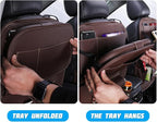 Car Seat Back Organizer, Leather Vehicle Seatback Storage Pocket with Foldable Table Tray, Multifunctional Automotive Backseat Protectors Kick Mats Accessories, Universal Fit (Black)