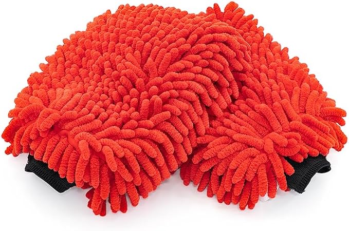 Premium Chenille Microfiber Knobby Wash Mitts - Perfect for Car Washing and Detailing; Scratch-Free, Lint-Free, Double-Sided, Plush, and Absorbent; Red (2-Pack)