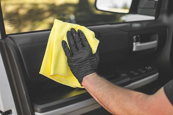 Standard Waffle Weave Microfiber Towels (3-Pack) Detailing, Window, Glass and Drying, Wax & Polish, Lint-Free, Streak-Free, 370gsm, 16in x 16in, Yellow