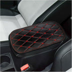 Auto Center Console Pad, PU Leather Car Center Console Box Cushion, Non Slip Soft Armrest Seat Box Cover, Waterproof Vehicle Armrest Protector for SUV, Truck, Car (Rhombic Lattice Black/Red)