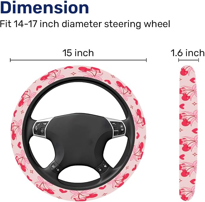 Pink Cartoon Mouse Steering Wheel Cover, Non Slip Polyester Car Wheel Protector for Car SUV Truck, Universal 15 Inch