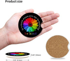 Absorbent Car Coasters 2 Pack for Cup Holders, 2.56" Ceramic Stone & Non-Scratch Cork Base Drink Coasters, Auto Accessories for Women & Men（Colorful Sunflower）