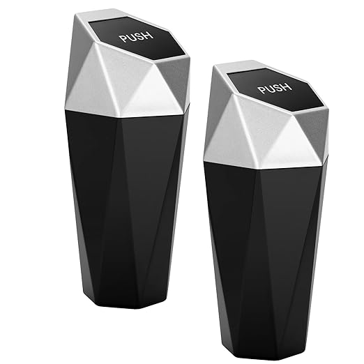 Car Trash Can with Lid, Cup Holder Garbage Can for Car, Garbage Bin Cars Accessories for Interior, Leakproof Small Trash Bin, Mini Trash Can for Cars, Home, Office (2, Silver)