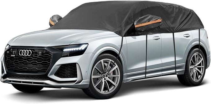 Half Car Cover Top, Snow Car Cover for Compact SUV with Cotton Liner, Sunroof & Windshield Cover for Ice and Snow, All Weather Vehicle Body Cover for Sun, Rain, Dust, Fit SUV 178-189 inchs