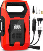 AC/DC Tire Inflator Portable Air Compressor, Dual Power for Home 110V AC and Car 12V DC Air Pump with Pressure Gauge, Auto Shutoff, Tire Pump for Car Motorcycle Bike and Other Inflatables, Red