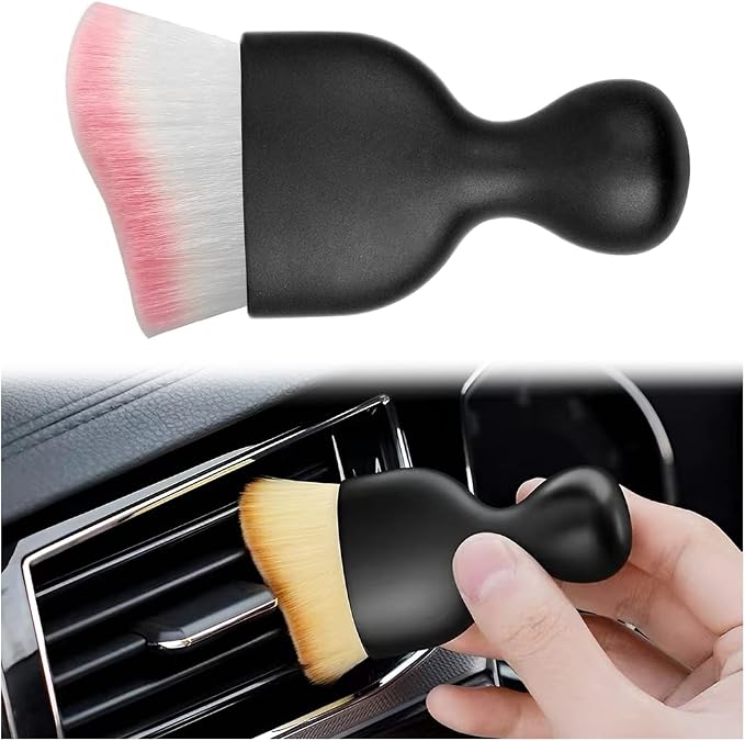 Car Detailing Brush, Auto Interior Dusting Brush, Car Soft Bristle Cleaning Tool, Universal Car Interior Crevice Brush for Dashboard, Air Conditioner Vents, Leather, Computer (White/Pink)