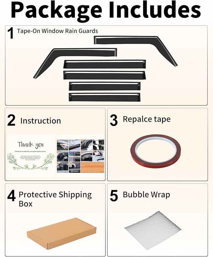 Low Profiles 6-PCS Extra-Thick Window Rain Guards Fit for Jeep Wrangler JL 2018-2026 4-Door,Rain Guards Window Deflectors Vent Visors Shades