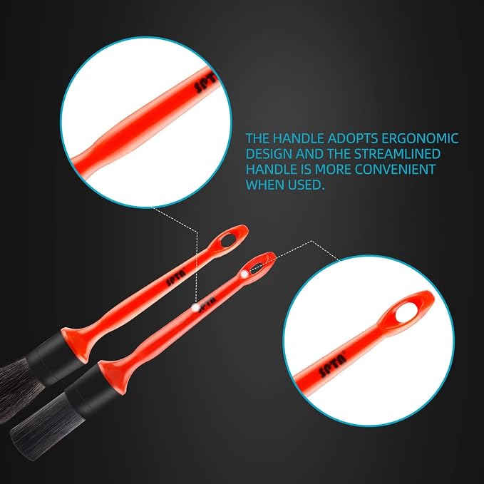 Car Detailing Brush Kit - 6 Pack, Auto Boar Hair Detail Brush Set Automotive Interior Exterior No Scratch Microfiber Detailing Brushes for Cleaning Air Vents, Engine Bays, Dashboard and Wheels