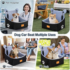 Dog car Seats for Small/Medium Dogs up to 33lbs- Washable, Waterproof, Dog Booster & car Seats with 2 Easy-Install Safety Belts, Non-Slip Base & Storage Pocket(Grey Black).