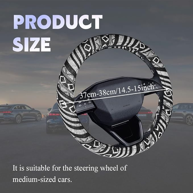 Boho Steering Wheel Cover, Steering Wheel Cover Women, 15 inch Hippie Style Protector Covers, Universal Ethnic Flax Cloth Car Accessories Universal for SUV Van Truck (Hippie-E)