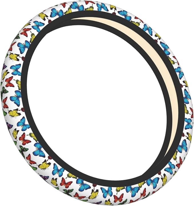 Universal 15-Inch Steering Wheel Cover, Colorful Butterfly Print Neoprene Car Handle Protector, Non-Slip & Durable Auto Decor, Breathable Steering Wheel Wrap for Men and Women