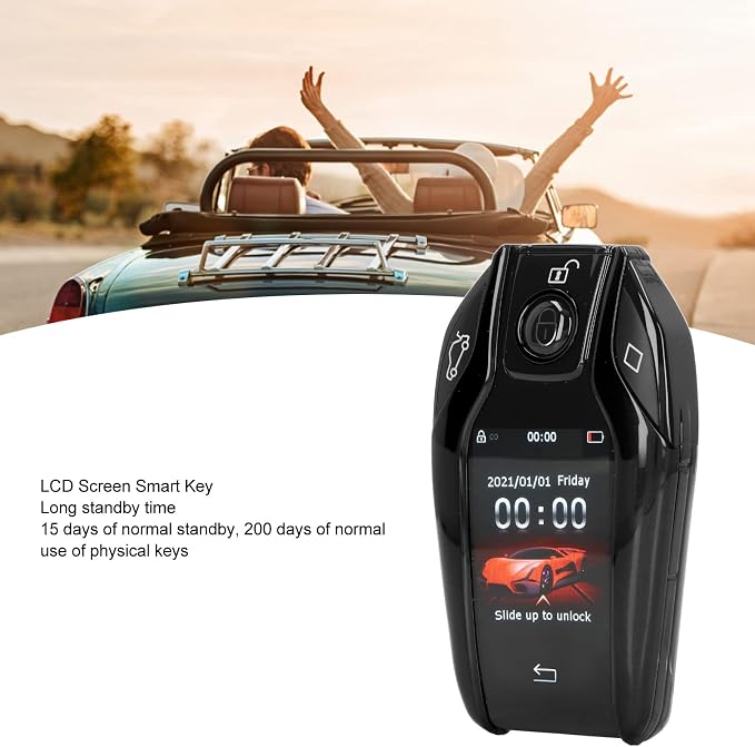 LCD Key fob LCD Key for All Cars Keyless Entry and Remote Control Universal TK800+ LCD Touch Sn Smart Key Remote Keyless Entry for All Start Stop Engine Button Red (Black)