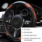 Car Steering Wheel Cover, 15 Inch Leather Breathable Auto Steering Wheel Protector, Comfortable Non-Slip Vehicle Steering Wheel Covers, Universal Car Accessories (Coffee, with Lining)