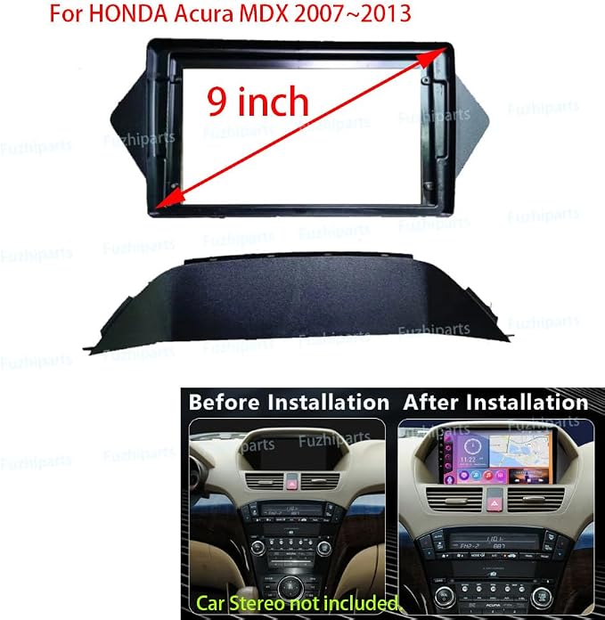 9'' Car Dash Radio Stereo Frame Fascia Bezel for Honda Acura MDX 2007-2013 Mount Trim Panel
