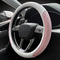 Nappa Leather Steering Wheel Cover,Elegant Diamond Checkered Design, Non-Slip wear-Resistant, Enhance Driving Comfort, Suitable for Steering Wheel Diameter 14 1/2‘-15’ Models.White and Pink