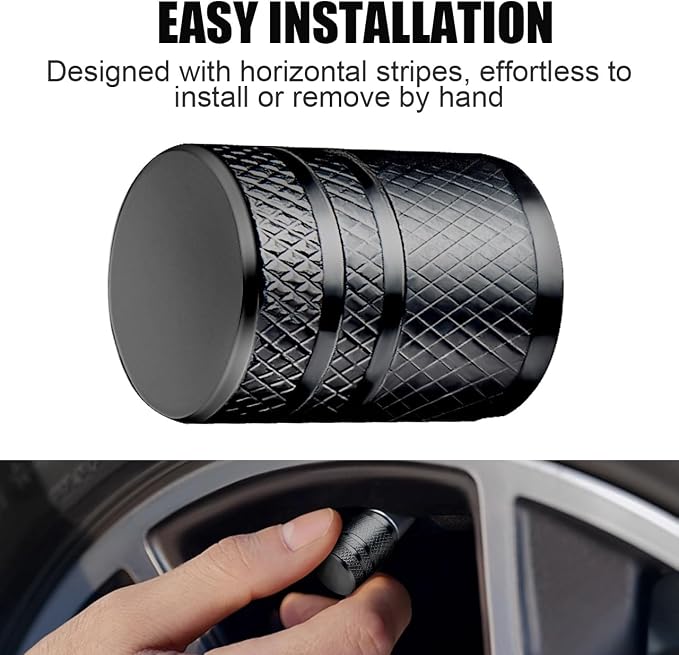 Tire Valve Stem Caps - (4 Pack) Premium Metal Air Caps with Plastic Liner, Durable, Corrosion Resistant and Leak-Proof, Universal Fit for Cars, Trucks, Motorcycles, and Bikes - Black