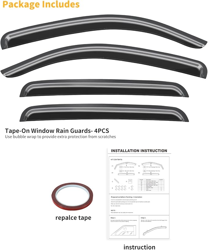 Outside-Mount Window Rain Guards Fit for Toyota Tacoma 2005-2015 Double Cab, Extra Durable Window Visors, Wind Deflector, Vent Shades for 05-15 Tacoma, Truck Car Tape-on with Thicker 4PCS