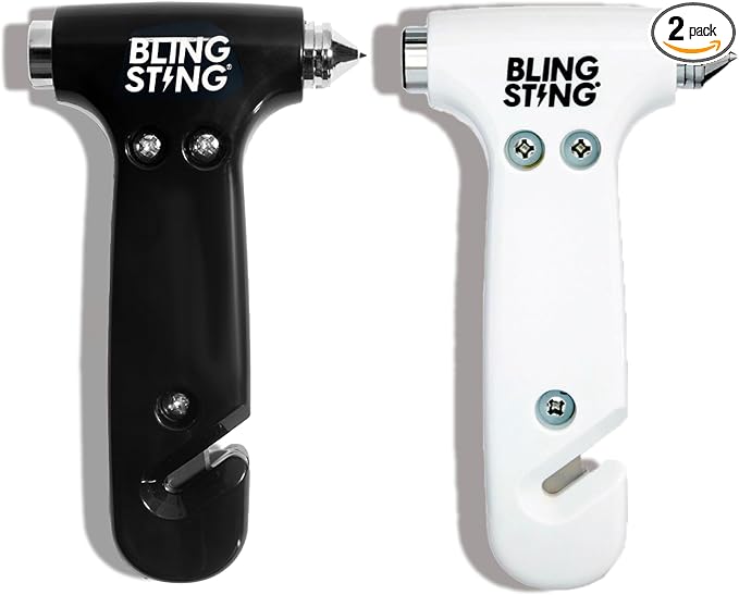 Glammer Safety Hammer - Emergency Automotive Escape Hammer Tool, Seat Belt Cutter & Car Window Break Tool - White & Black, 2 Count