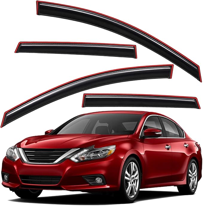 Extra Durable Clip-on in-Channel Auto Vent Window Visor, Fits 2013-2018 Nissan Altima Sedan, UV Protection Rain Guard, Original Wind Deflector, No-Drill Easy Install, Dark Smoke, 4-Pcs
