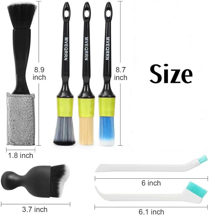 MVEQRRN 7PCS Car Detailing Brush Set,Boars Hair Detail Brush kit(Green) | Ultra Soft No Scratch, Car Dust Brush, Interior Detailing Brushes Kit, Detail Brushes Car Detailing for Interior Exterior