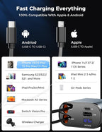 【Upgraded】 Retractable Car Charger 4 in 1, Fast Car Phone Charger with Cord 2.6ft, USB C and Apple Car Charger Adapter, Compatible with iPhone 17 16 15/15 Pro Max/14/13/12/11, Galaxy, Pixel